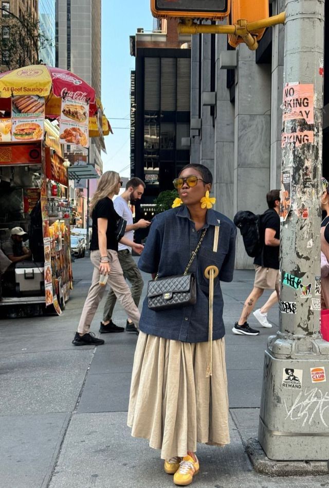 Navy shirt + maxi skirt