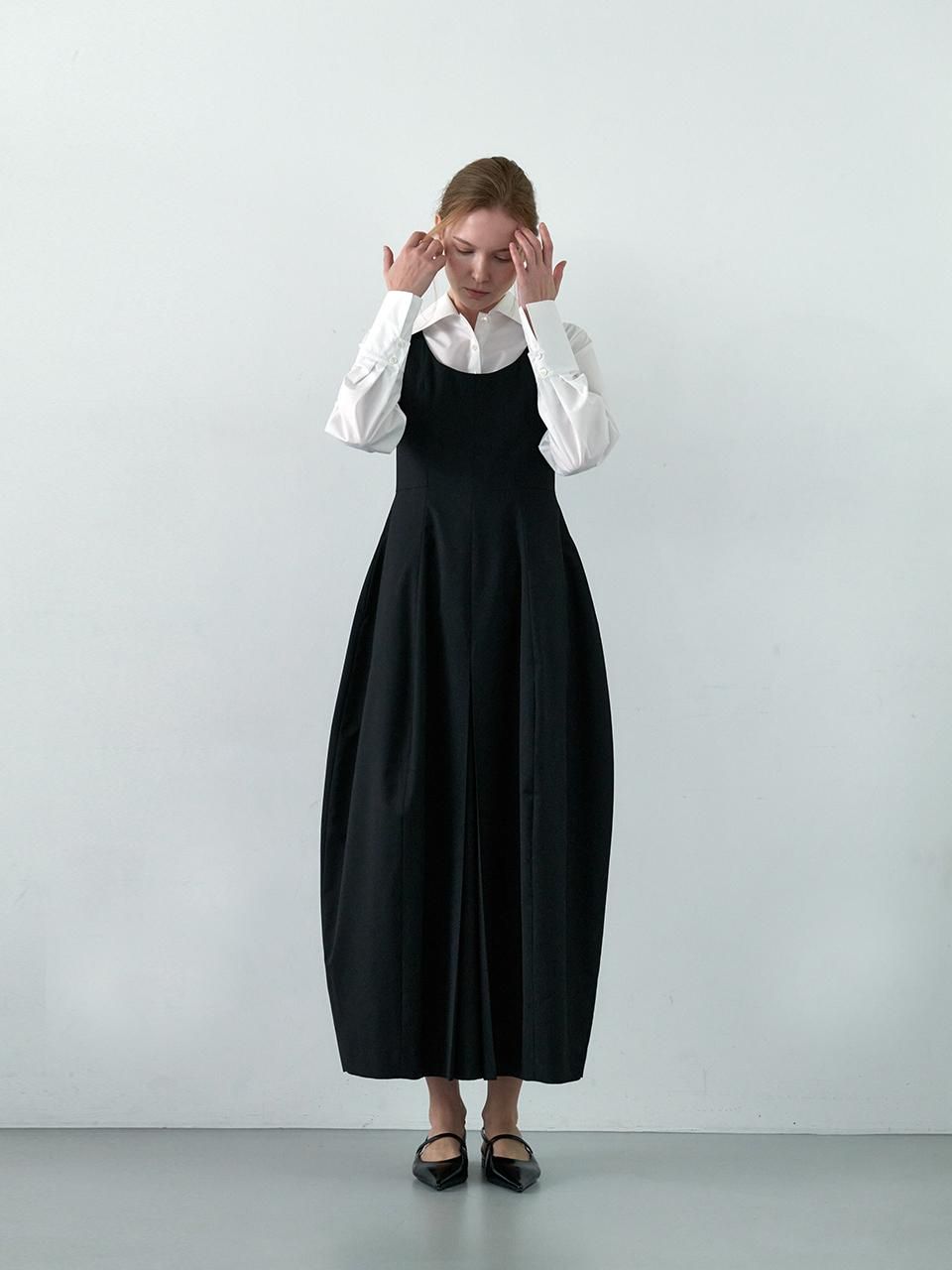 Black pinafore + white shirt